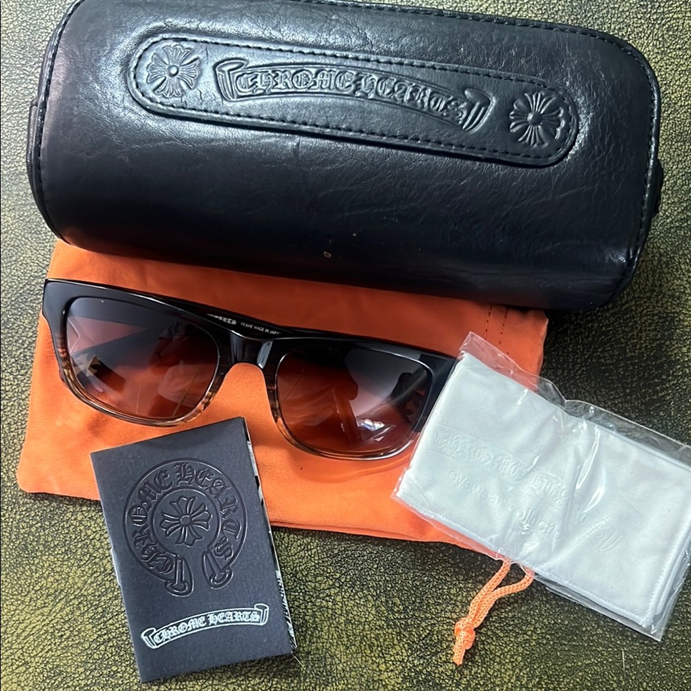 Chrome Hearts Black Sunglasses with Orange Pouch